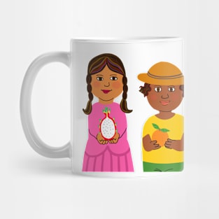 Young children hand holding fresh fruit. Mug